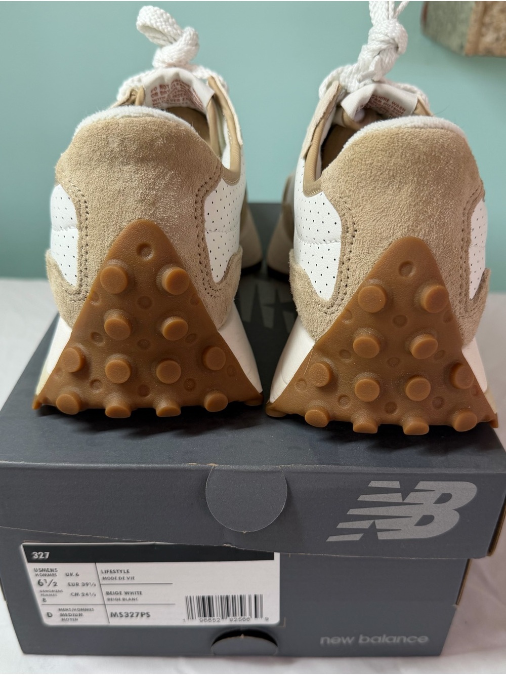 New Balance White and Tan New Balance 327 'Incense Sea Salt' (MS327PS) size 8 W - Picture 2 of 13